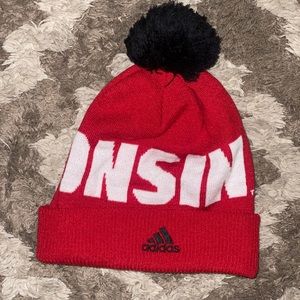 Mens Adidas Wisconsin Badgers Puff Ball Beanie